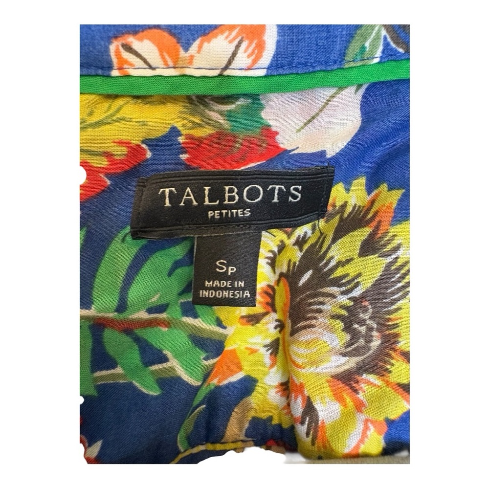 Talbots Blue Tropical Floral Button Up Shirt Resort Vacation Cruise Style Small - Picture 3 of 5